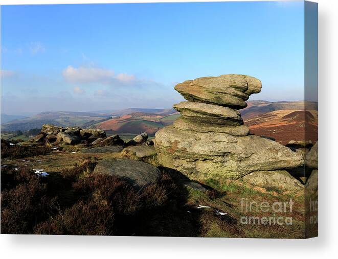Gritstone Rocks Canvas Print featuring the photograph Gritstone rocks on Hathersage Moor, Derbyshire County by Dave Porter