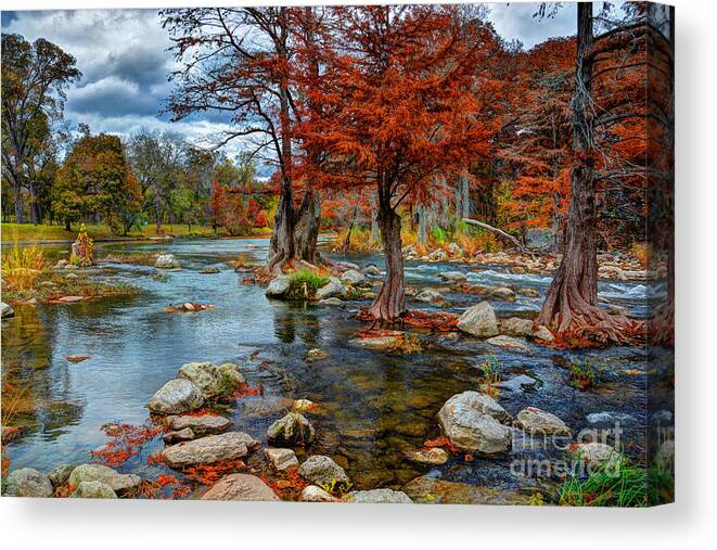 Guadalupe River In Autumn Canvas Print featuring the photograph Guadalupe River in Autumn by Savannah Gibbs