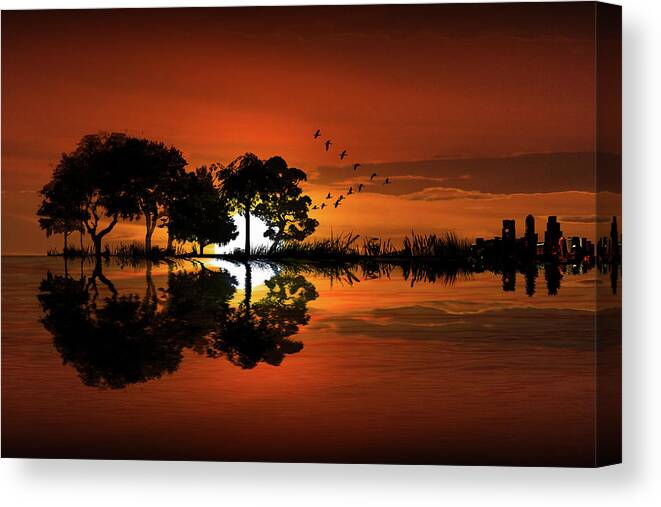 Music Canvas Print featuring the photograph Guitar Landscape at Sunset by Randall Nyhof