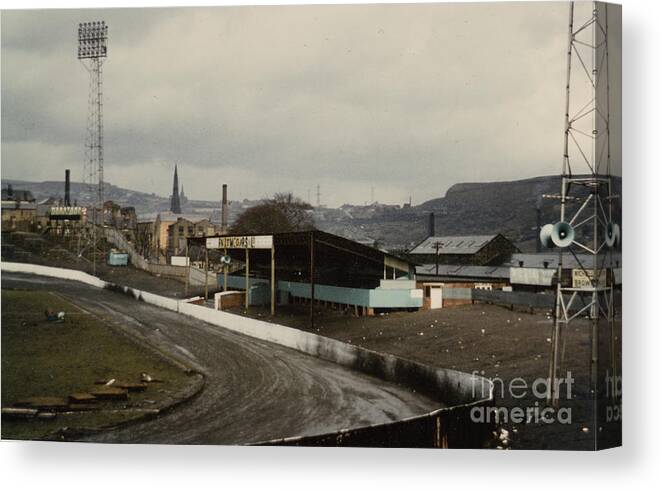  Canvas Print featuring the photograph Halifax Town - The Shay - East Stand 1 - 1970s by Legendary Football Grounds