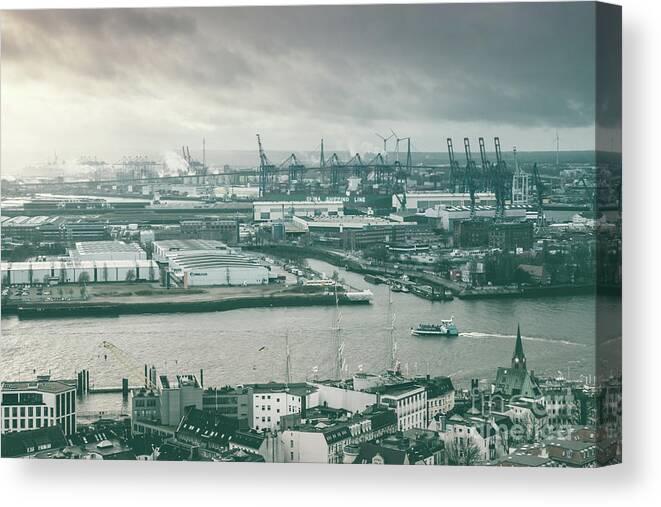 Monochtome Canvas Print featuring the photograph Hamburg Port by Marina Usmanskaya