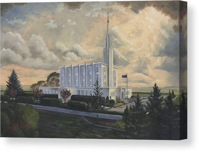 Lds Canvas Print featuring the painting Hamilton New Zealand Temple by Jeff Brimley