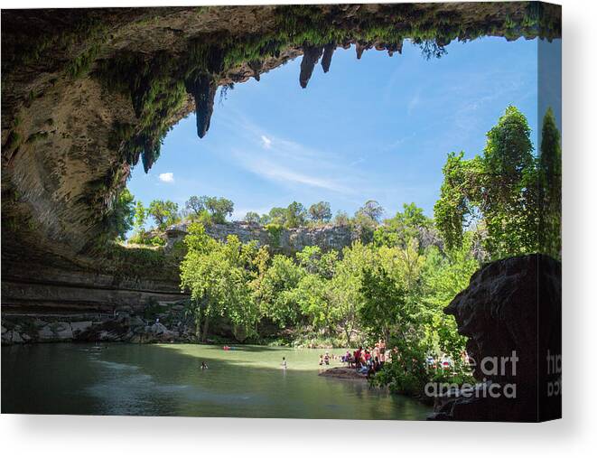 Hamilton Pool Canvas Print featuring the photograph Hamilton Pool Preserve is listed as one of the 10 Best Swimming Holes In Austin, Texas - Stock Image by Dan Herron