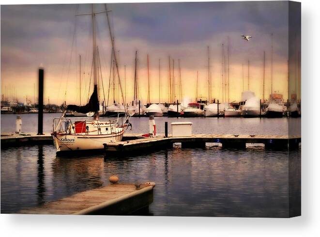Dusk At Harbor Point Canvas Print featuring the photograph Harbor Point Stamford by Diana Angstadt