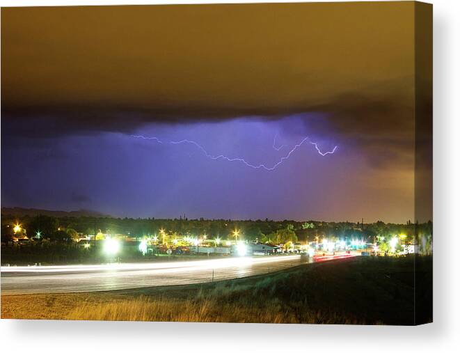 287 Canvas Print featuring the photograph Hard Rain Lightning Thunderstorm over Loveland Colorado by James BO Insogna