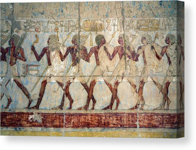Hatchepsut Canvas Print featuring the photograph Hatshepsut Temple Parade of Soldiers by Aivar Mikko