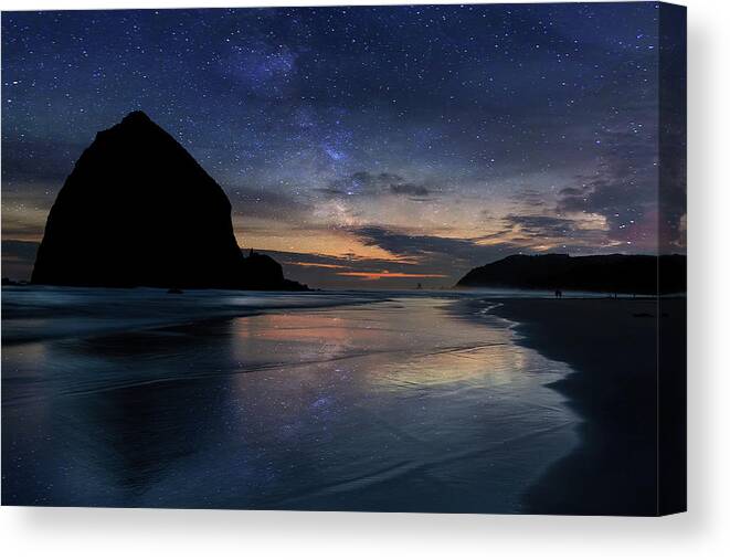 Haystack Rock Canvas Print featuring the photograph Haystack Rock under Starry Night Sky by David Gn