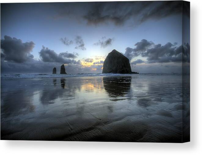 Hdr Canvas Print featuring the photograph Haystacks at Sunset by Brad Granger