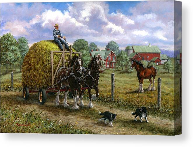 Farm Canvas Print featuring the painting Heading for the Loft by Richard De Wolfe