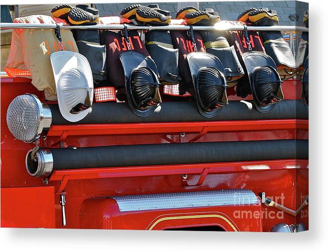 Fire Truck Canvas Print featuring the photograph Helmets by Rick Monyahan