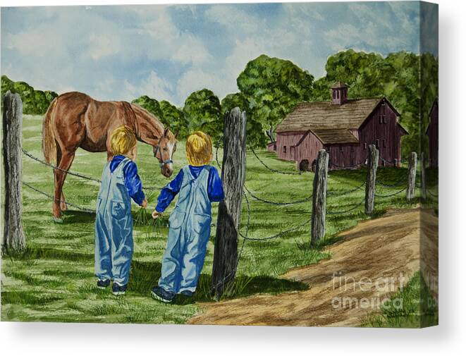 Country Kids Art Canvas Print featuring the painting Here Horsey Horsey by Charlotte Blanchard