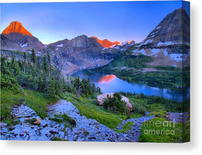 Hidden Lake Canvas Print featuring the photograph Hidden Lake Sunset Landscape by Adam Jewell