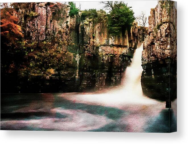 Tees Canvas Print featuring the photograph High Force with a Watercolour effect. by John Paul Cullen