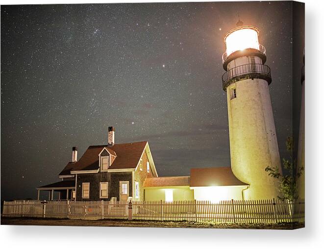 Truro Canvas Print featuring the photograph Highland Light Truro Massachusetts Cape Cod Starry Sky by Toby McGuire