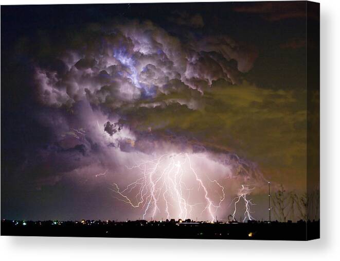 Colorado Lightning Canvas Print featuring the photograph Highway 52 Storm Cell - Two and half Minutes Lightning Strikes by James BO Insogna