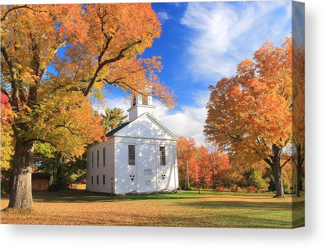 Autumn Canvas Print featuring the photograph Historic New England Meetinghouse and Fall Foliage Ware Massachusetts by John Burk