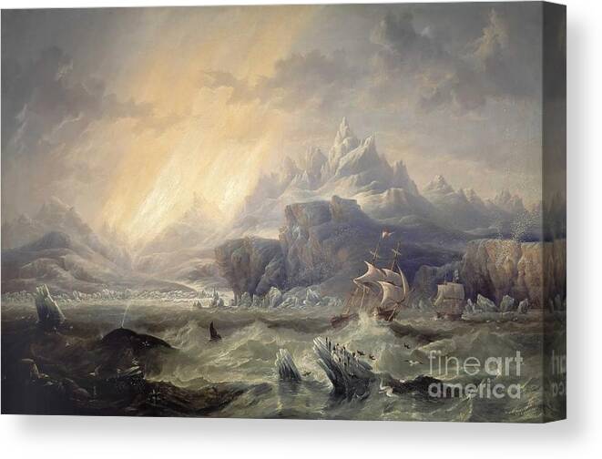 John Wilson Carmichael - Hms Erebus And Terror In The Antarctic 1847 Canvas Print featuring the painting HMS Erebus and Terror in the Antarctic by MotionAge Designs