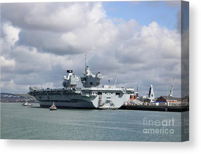 Hms Queen Elizabeth At Portmouth Harbour Canvas Print featuring the photograph HMS Queen Elizabeth II by Julia Gavin