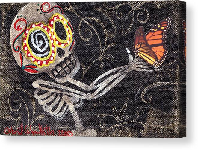 Day Of The Dead Canvas Print featuring the painting Holding Life by Abril Andrade