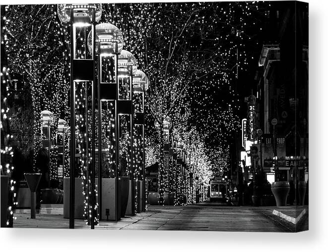 Denver Canvas Print featuring the photograph Holiday Lights - 16th Street Mall by Stephen Holst