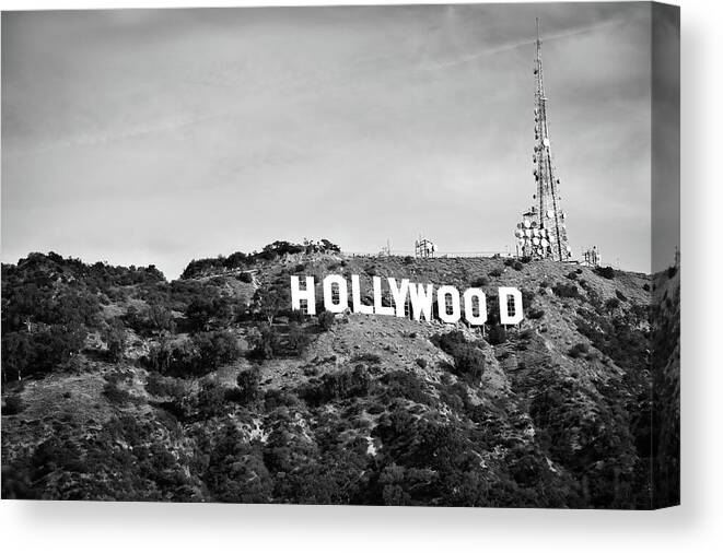 Hollywood Canvas Print featuring the photograph Hollywood Hills California - Los Angeles in Black and White by Gregory Ballos