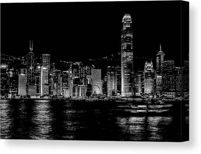 Hong Kong Canvas Print featuring the photograph Hong Kong by Night by Yancho Sabev Art