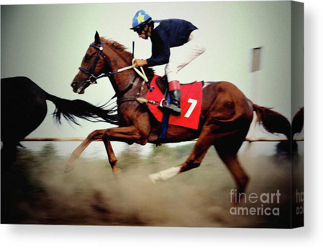 Horse Canvas Print featuring the photograph Horse race - motion blurred art photography by Dimitar Hristov