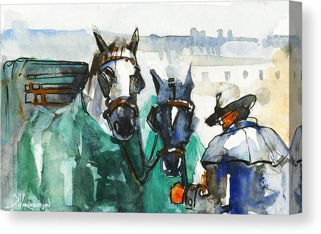 Horses Canvas Print featuring the painting Horses by Kristina Vardazaryan