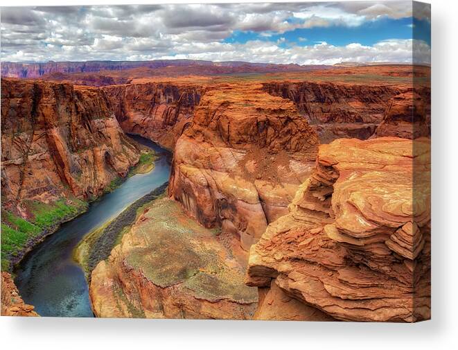 Horseshoe Bend Canvas Print featuring the photograph Horseshoe Bend Arizona - Colorado River $4 by Jennifer Rondinelli Reilly - Fine Art Photography