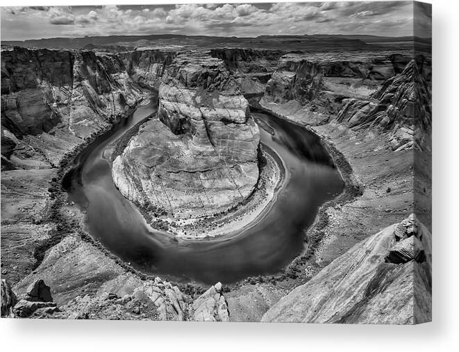 Horseshoe Bend Canvas Print featuring the photograph Horseshoe Bend Grand Canyon In Black And White by Garry Gay