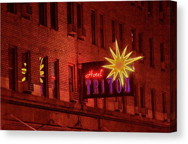 Bonnie Follett Canvas Print featuring the photograph Hotel Triton Neon Sign by Bonnie Follett