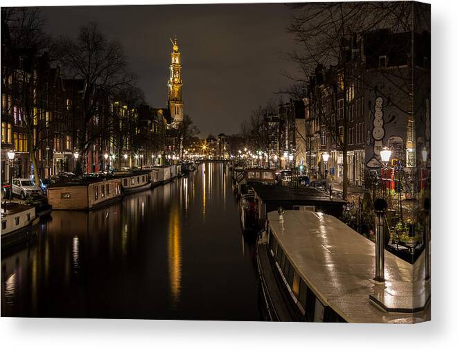 Amsterdam Canvas Print featuring the photograph House Boats on the Prinsengracht by John Daly