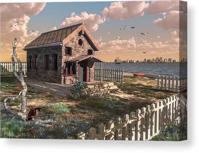 Da158 Canvas Print featuring the digital art House by the Sea by Mary Almond