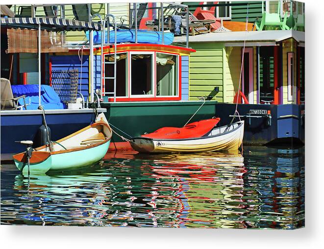 Seattle Canvas Print featuring the photograph Houseboats 4 - Lake Union - Seattle by Nikolyn McDonald