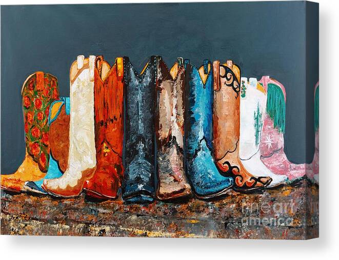 Cowboy Boots Canvas Print featuring the painting How the West Was Really Won by Frances Marino