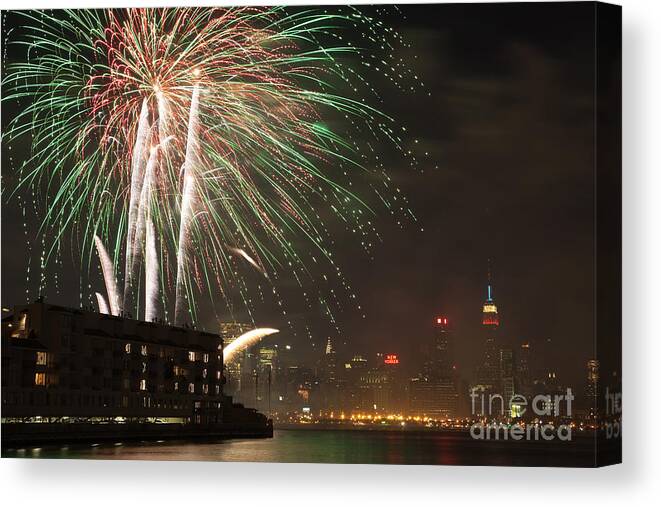 Clarence Holmes Canvas Print featuring the photograph Hudson River Fireworks I by Clarence Holmes