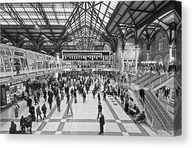 London Canvas Print featuring the photograph Hustle and Bustle at Liverpool Street Station by Gill Billington