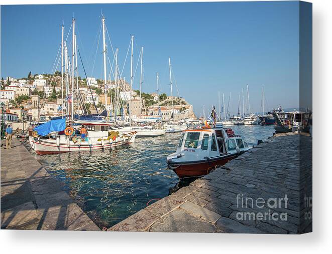 Aegis Canvas Print featuring the photograph Hydra habour by Hannes Cmarits