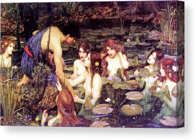 Hylas And The Nymphs Canvas Print featuring the painting Hylas and the Nymphs by John William Waterhouse