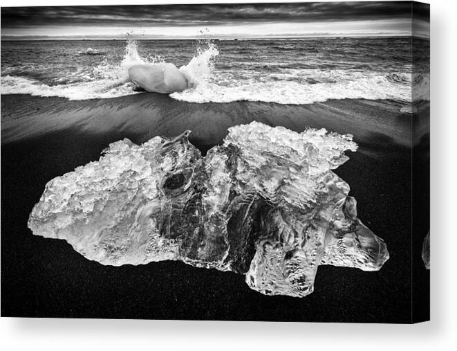 Iceland Canvas Print featuring the photograph Iceberg in Iceland black and white by Matthias Hauser