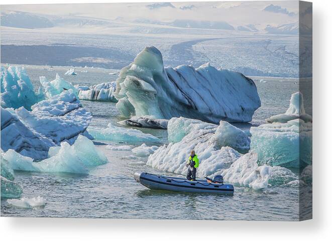 Jokulsarlon Lagoon Canvas Print featuring the photograph Icebergs on Jokulsarlon Lagoon in Iceland by Venetia Featherstone-Witty
