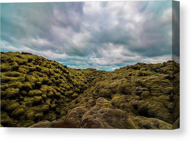 Landscape Canvas Print featuring the photograph Iceland Moss and Clouds by Venetia Featherstone-Witty
