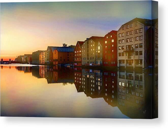 Waterfront Canvas Print featuring the mixed media Impressionist Waterfront View by Shelli Fitzpatrick