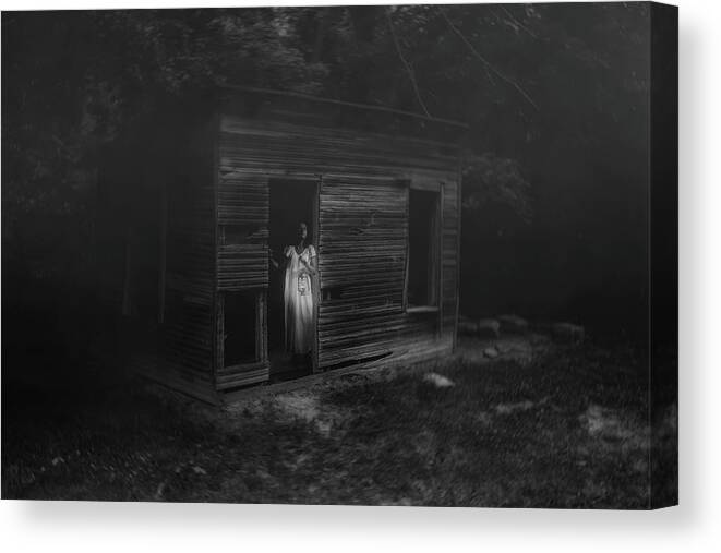 Woman Canvas Print featuring the photograph In Fear She Waits by Tom Mc Nemar