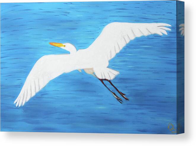 Egret Canvas Print featuring the mixed media In Flight Entertainment by Deborah Boyd