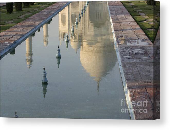 Reflection Of Taj Mahal Canvas Print featuring the photograph In Water by Elena Perelman