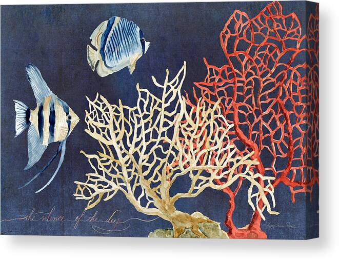 Red Fan Coral Canvas Print featuring the painting Indigo Ocean - Silence of the Deep by Audrey Jeanne Roberts