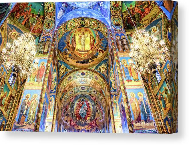 St Petersburg Canvas Print featuring the photograph Interior of the church of the Savior on Spilled Blood by Delphimages Photo Creations