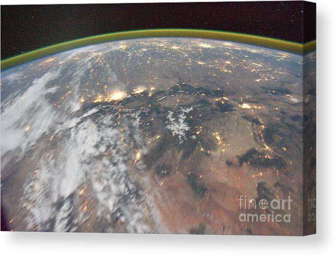 International Canvas Print featuring the photograph International Space Station night time image Rocky Mountains Denver Colorado Springs by Vintage Collectables