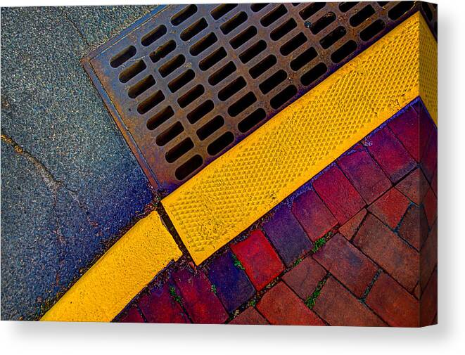 Street Canvas Print featuring the photograph Intersection Of Shapes And Colors On The Street by Gary Slawsky